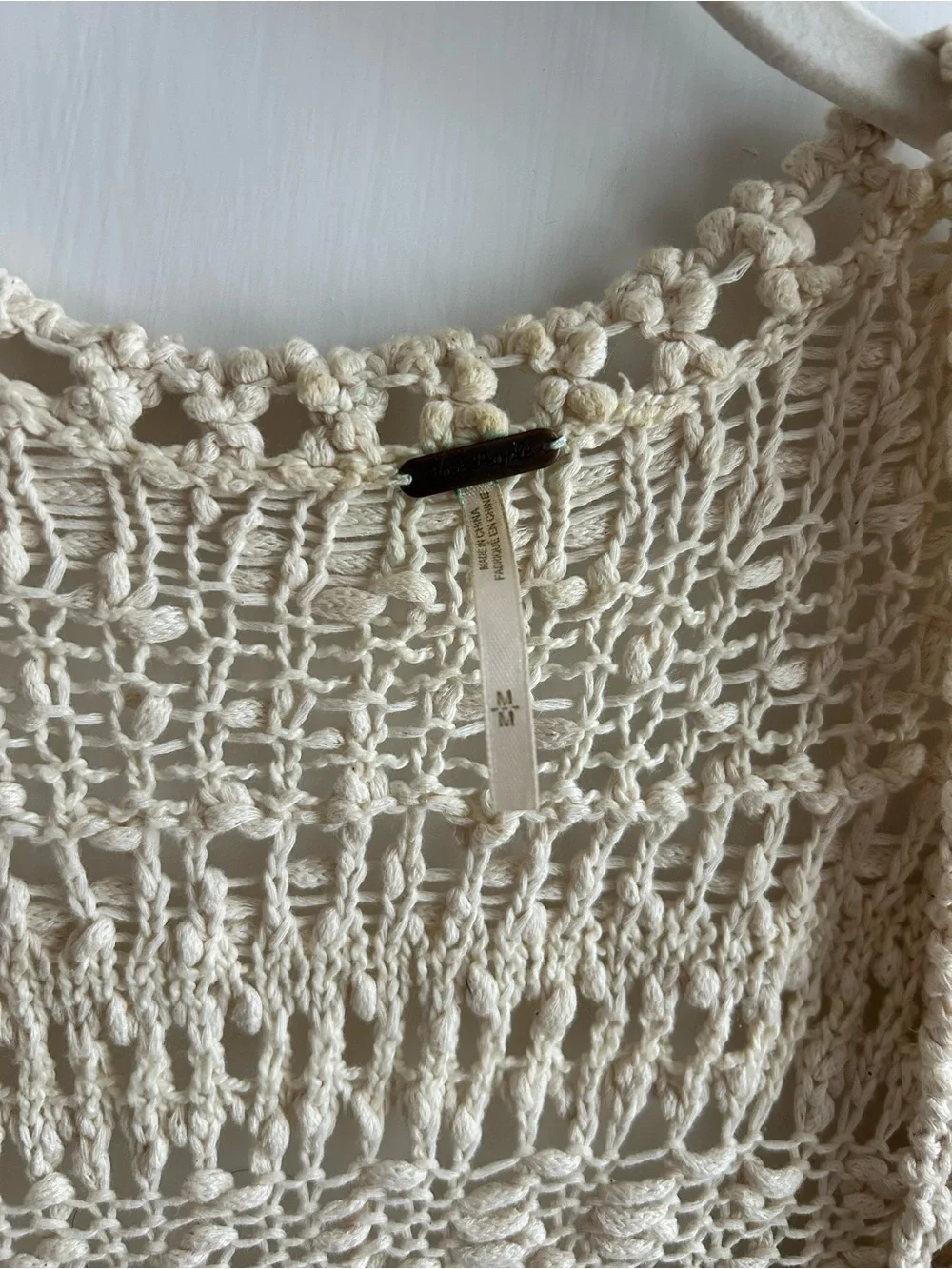 Free People Cream Open-Knit Long Cardigan Size M